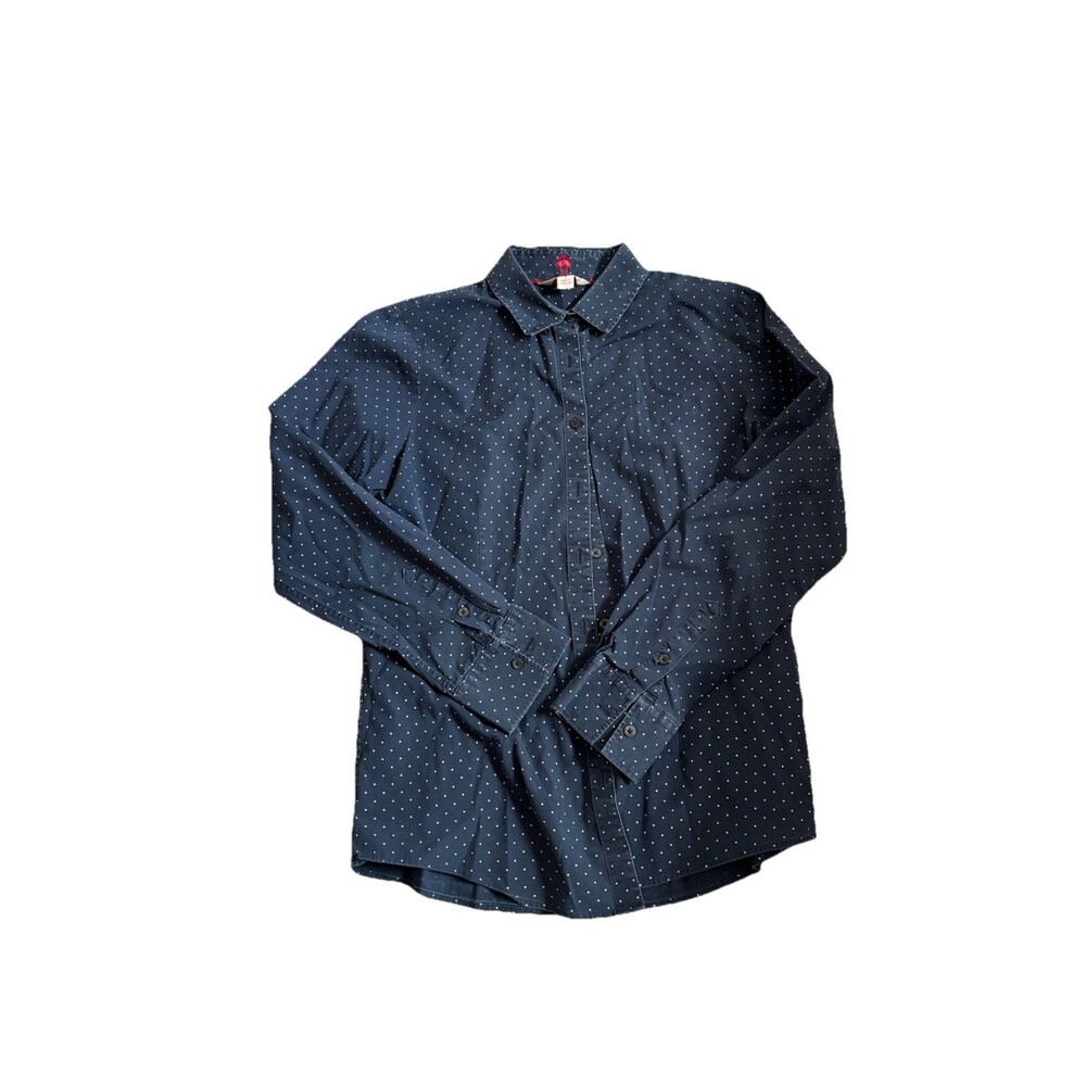 Brooks Brothers Red Fleece Shirt Women 6 Blue White Polka Dot Cotton Button Up
